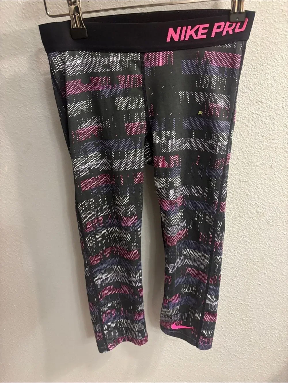 Nike Black Capri Leggings with Pink & Purple Accent Print